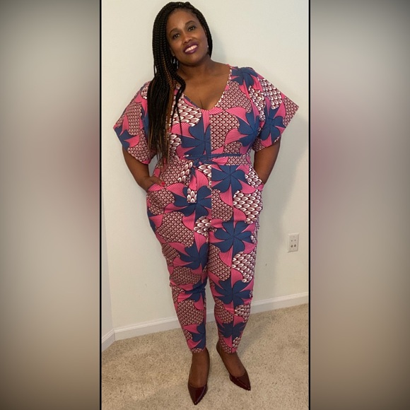 D’Iyanu Pink/Burgundy/Blue African Print Midi Jumpsuit - Picture 8 of 8